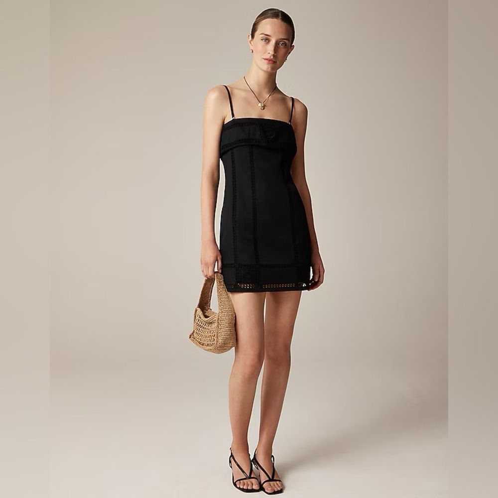 JCREW Size 6 Crochet Panel Mini Dress in Black